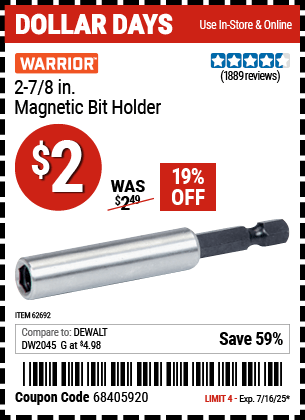 Harbor Freight Coupons, HF Coupons, 20% off - 2-7/8