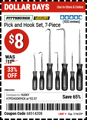 Harbor Freight Coupons, HF Coupons, 20% off - 7 Piece Pick And Hook Set