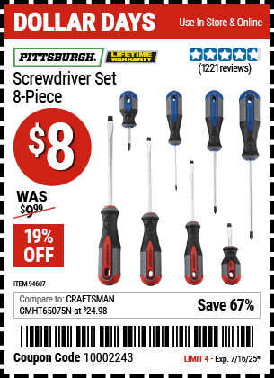 Harbor Freight Coupons, HF Coupons, 20% off - 8 Piece Professional Screwdriver Set
