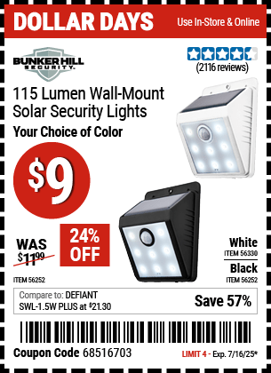 Harbor Freight Coupons, HF Coupons, 20% off - BUNKER HILL SECURITY Wall Mount Security Light for $9.99