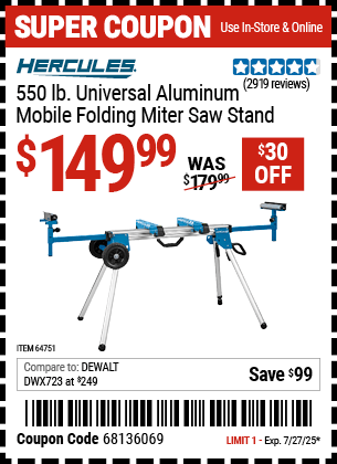 Harbor Freight Coupons, HF Coupons, 20% off - Hercules Heavy Duty Mobile Miter Saw Stand
