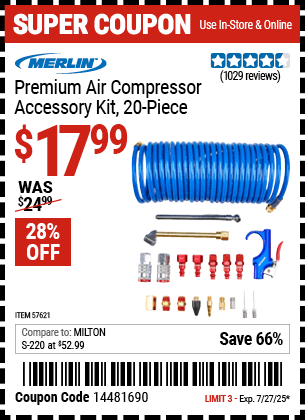 Harbor Freight Coupons, HF Coupons, 20% off - Premium Air Compressor Accessory Kit, 20 Pc.