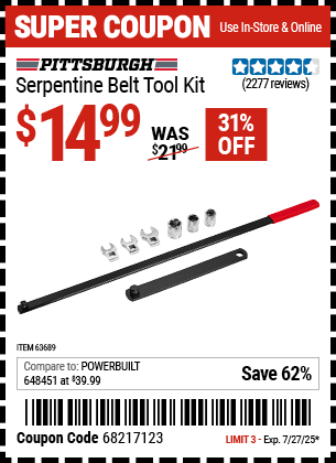 Harbor Freight Coupons, HF Coupons, 20% off - Serpentine Belt Tool Kit