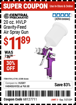 Harbor Freight Coupons, HF Coupons, 20% off - 20 Oz. Gravity Feed Spray Gun