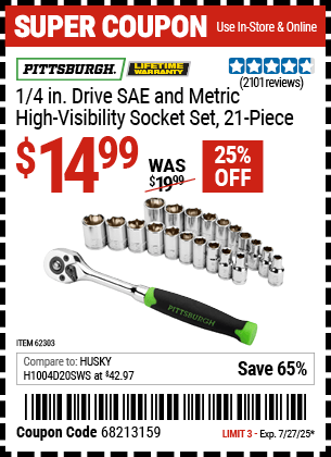 Harbor Freight Coupons, HF Coupons, 20% off - 21 Piece High Visibility 1/4