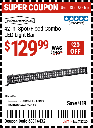Harbor Freight Coupons, HF Coupons, 20% off - 42 in. Spot/Flood Combo LED Light Bar