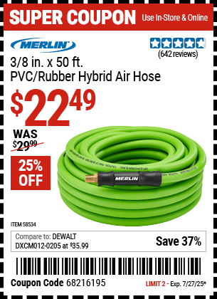 Harbor Freight Coupons, HF Coupons, 20% off - 3/8 in. x 50 ft. PVC/Rubber Hybrid Air Hose