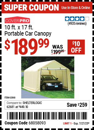 Harbor Freight Coupons, HF Coupons, 20% off - 10 Ft. X 17ft. Portable Garage