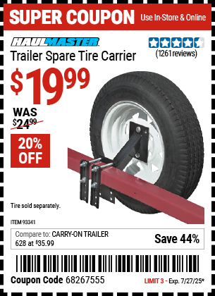 Harbor Freight Coupons, HF Coupons, 20% off - Trailer Spare Tire Carrier