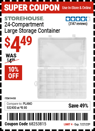 Harbor Freight Coupons, HF Coupons, 20% off - 24 Compartment Large Storage Container