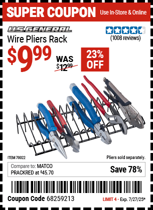 Harbor Freight Coupons, HF Coupons, 20% off - Wire Pliers Rack