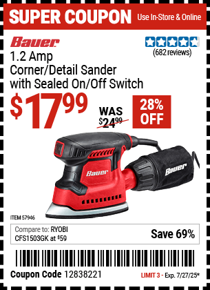 Harbor Freight Coupons, HF Coupons, 20% off - 1.2 Amp Detail Corner Sander