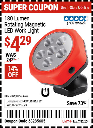 Harbor Freight Coupons, HF Coupons, 20% off - Rotating Magnetic Led Work Light