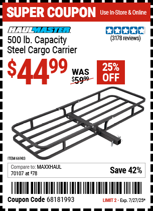 Harbor Freight Coupons, HF Coupons, 20% off - 500 Lb. Capacity Deluxe Steel Cargo Carrier