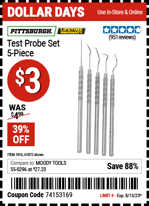 Harbor Freight Coupons, HF Coupons, 20% off - 5 Piece Test Probe Set