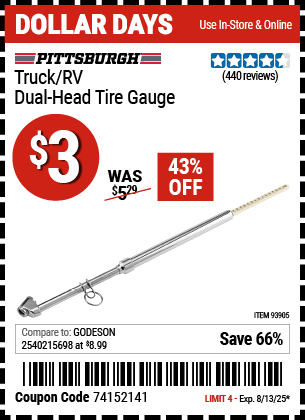 Harbor Freight Coupons, HF Coupons, 20% off - Truck/RV Dual Head Tire Gauge