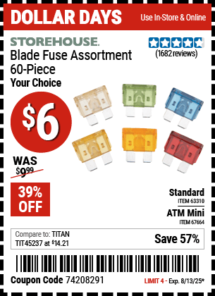 Harbor Freight Coupons, HF Coupons, 20% off - 60 Piece Fuse Sets Atc Blade Atm Blade