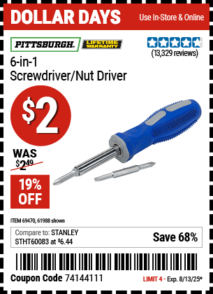 Harbor Freight Coupons, HF Coupons, 20% off - 4-in-1 Screwdriver