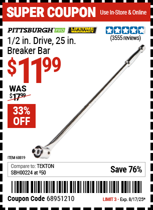 Harbor Freight Coupons, HF Coupons, 20% off - Pittsburgh Pro 1/2
