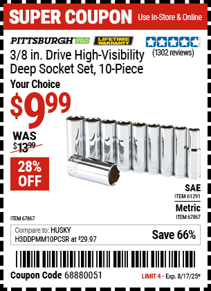 Harbor Freight Coupons, HF Coupons, 20% off - 10 Piece 3/8