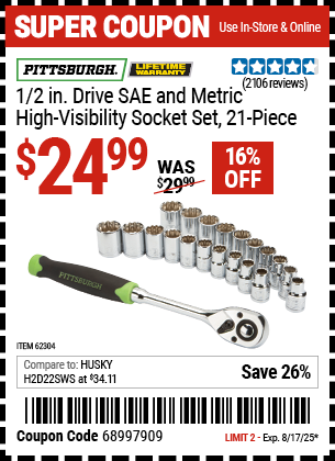 Harbor Freight Coupons, HF Coupons, 20% off - 21 Piece, 1/2
