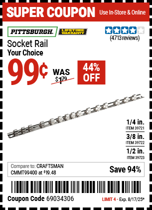 Harbor Freight Coupons, HF Coupons, 20% off - Socket Rails