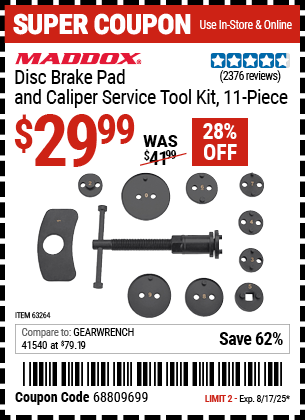Harbor Freight Coupons, HF Coupons, 20% off - 11 Piece Disc Brake Pad And Caliper Service Tool Kit