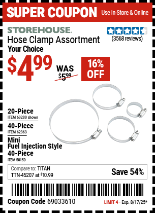 Harbor Freight Coupons, HF Coupons, 20% off - Hose Clamp Assortment Kit for $5.99