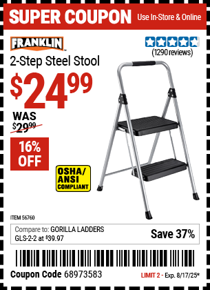 Harbor Freight Coupons, HF Coupons, 20% off - FRANKLIN Two-Step Stool