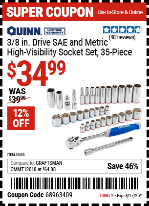 Harbor Freight Coupons, HF Coupons, 20% off - Quinn 35 Piece, 3/8