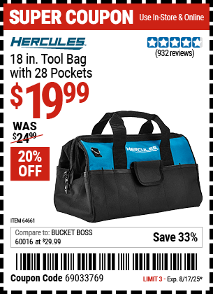 Harbor Freight Coupons, HF Coupons, 20% off - Hercules 18