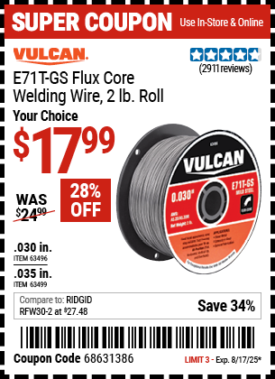 Harbor Freight Coupons, HF Coupons, 20% off - Flux Core Welding Wire