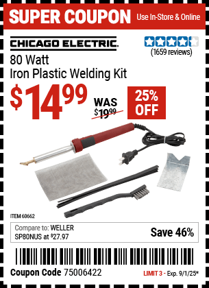 Harbor Freight Coupons, HF Coupons, 20% off - 80 Watt Iron Plastic Welding Kit