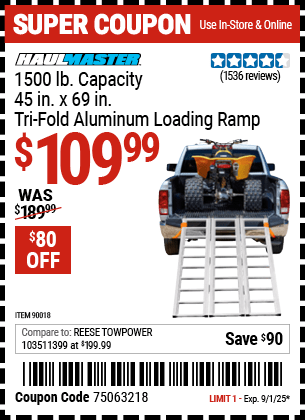 Harbor Freight Coupons, HF Coupons, 20% off - Super-wide Tri-fold Aluminum Loading Ramp
