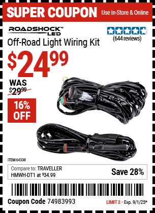 Harbor Freight Coupons, HF Coupons, 20% off - Roadshock Light Bar Wiring Kit