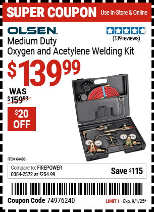 Harbor Freight Coupons, HF Coupons, 20% off - Oxygen And Acetylene Welding Kit