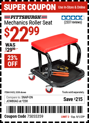 Harbor Freight Coupons, HF Coupons, 20% off - Mechanic's Roller Seat