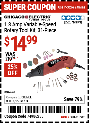 Harbor Freight Coupons, HF Coupons, 20% off - 31 Piece Heavy Duty Variable Speed Rotary Tool Kit
