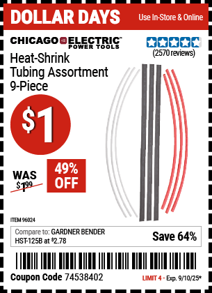 Harbor Freight Coupons, HF Coupons, 20% off - 9 Piece Heat Shrink Tubing Assortment