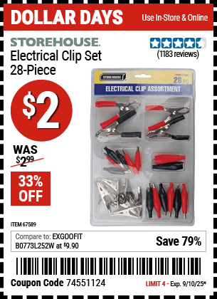 Harbor Freight Coupons, HF Coupons, 20% off - 28 Piece Electrical Clip Set