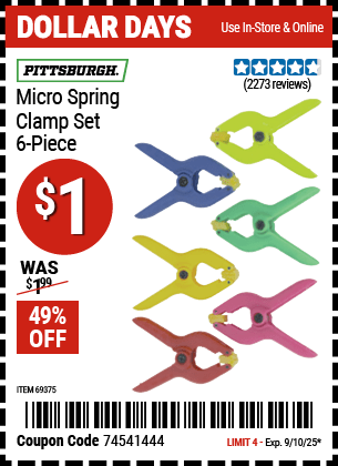 Harbor Freight Coupons, HF Coupons, 20% off - 6 Piece Micro Spring Clamp Set