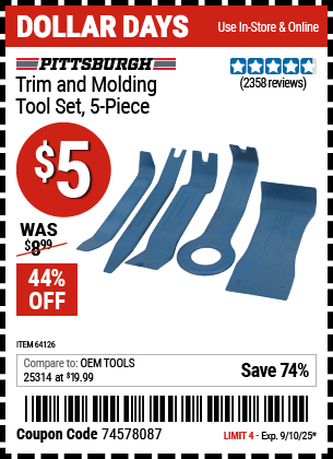 Harbor Freight Coupons, HF Coupons, 20% off - 5 Piece Trim And Molding Tool Set
