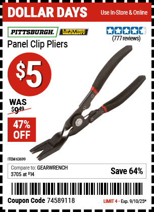 Harbor Freight Coupons, HF Coupons, 20% off - Panel Clip Pliers