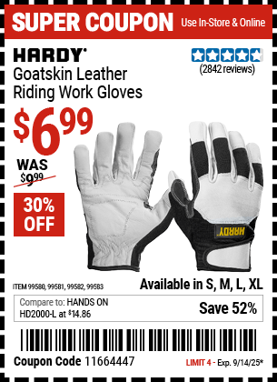 Harbor Freight Coupons, HF Coupons, 20% off - Goatskin Riding Work Gloves