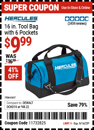 Harbor Freight Coupons, HF Coupons, 20% off - Hercules 16 In. Tool Bag