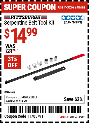 Harbor Freight Coupons, HF Coupons, 20% off - Serpentine Belt Tool Kit