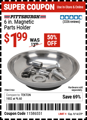 Harbor Freight Coupons, HF Coupons, 20% off - 6 in. Magnetic Parts Holder