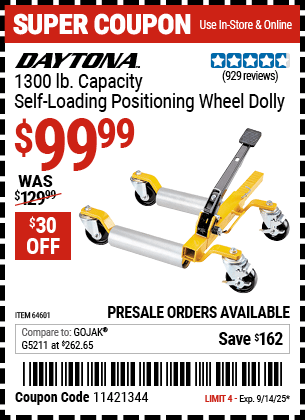 Harbor Freight Coupons, HF Coupons, 20% off - 5200 Lb. Ultra-mobile Self-loading Vehicle Dolly