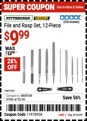 Harbor Freight Coupons, HF Coupons, 20% off - 12 Piece File And Rasp Set