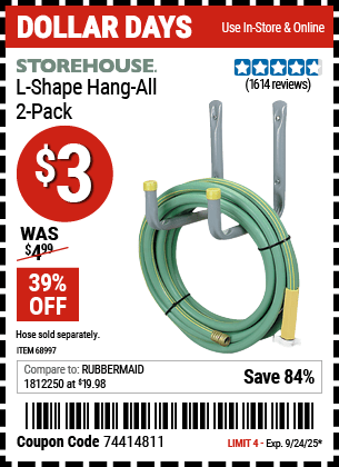 Harbor Freight Coupons, HF Coupons, 20% off - 2 Piece L-shape Hang-all